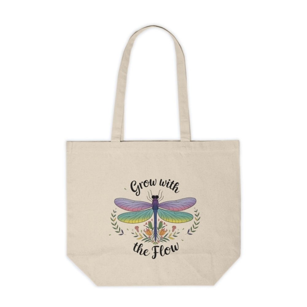 Grow With the Flow Dragonfly Spring Floral Custom Canvas Tote Bag